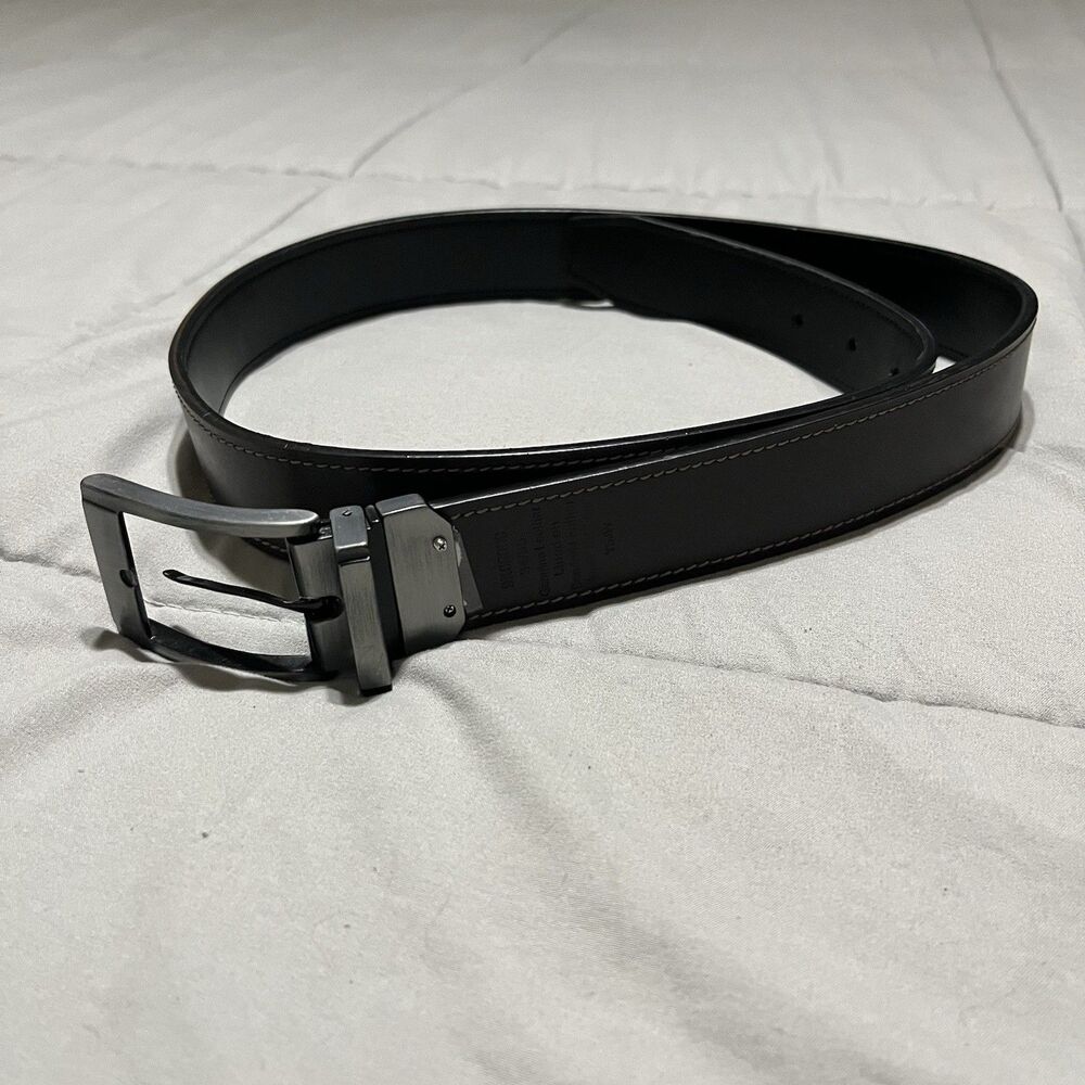 Mens Dark Brown Leather Belt Size 34/85 Bonded Leather Belt Buckle 9X06009